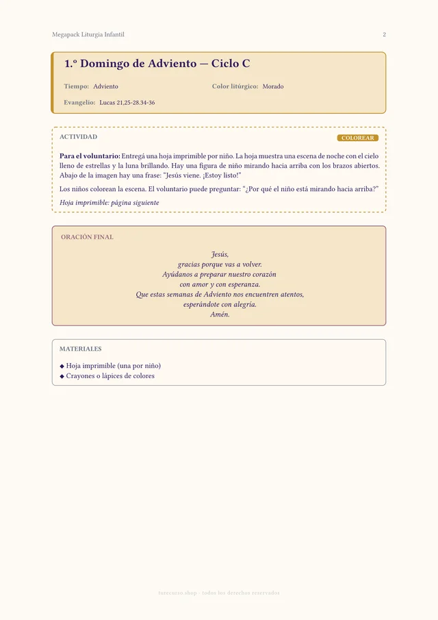Página interior del Megapack Liturgia Infantil