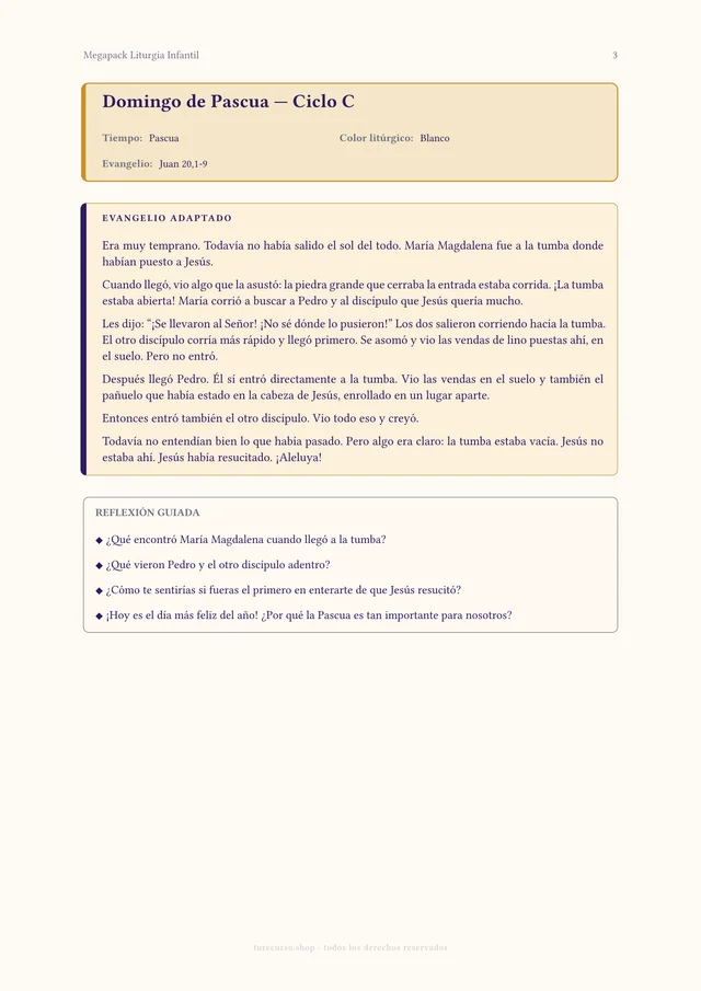 Página interior del Megapack Liturgia Infantil