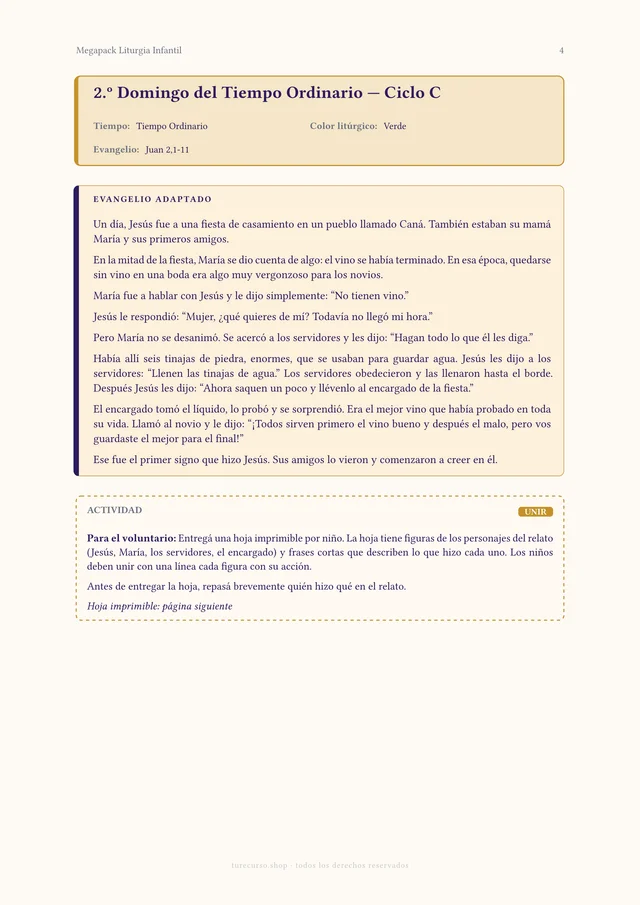 Página interior del Megapack Liturgia Infantil