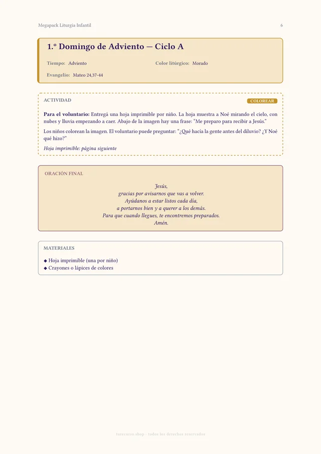 Página interior del Megapack Liturgia Infantil