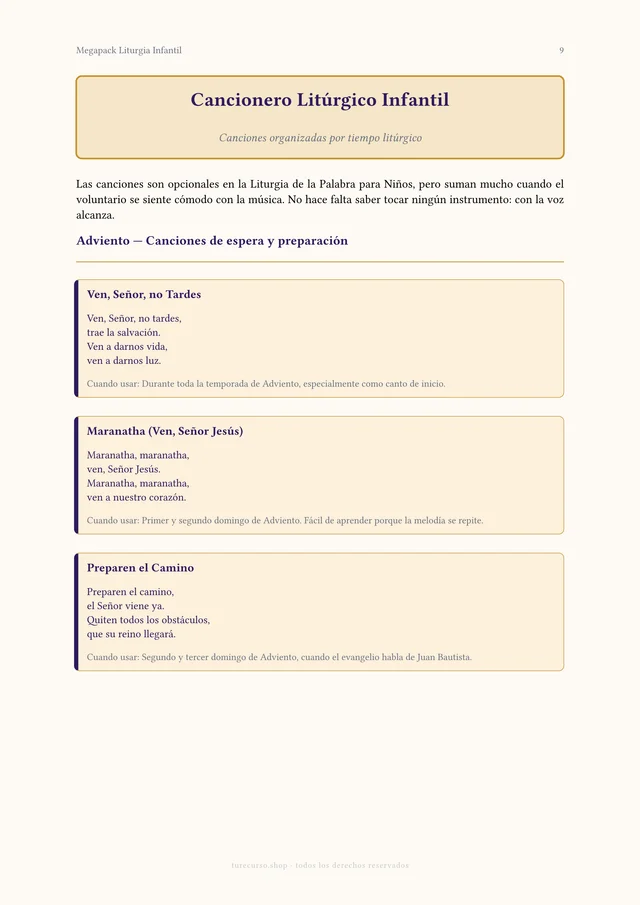 Página interior del Megapack Liturgia Infantil